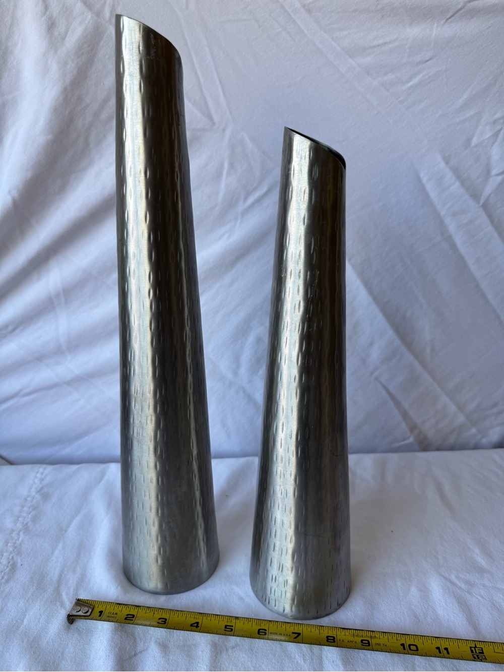 Sleek Silver Hammered Metal Vase Pair - Modern Home Accents
